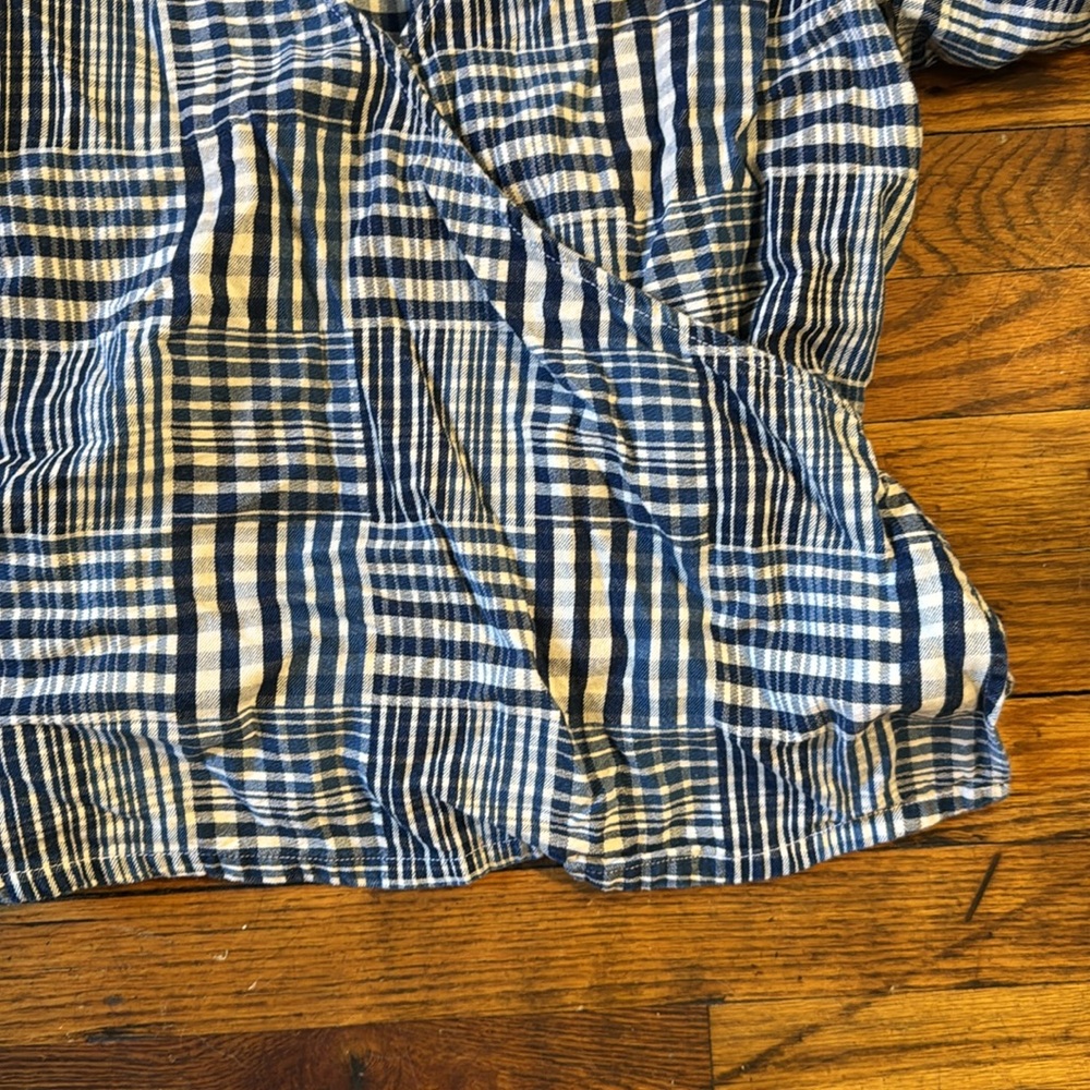 J. CREW Women's Puff Sleeve Wrap Top Indigo Patchwork Blouse 100% Cotton Size XL - Picture 5 of 16
